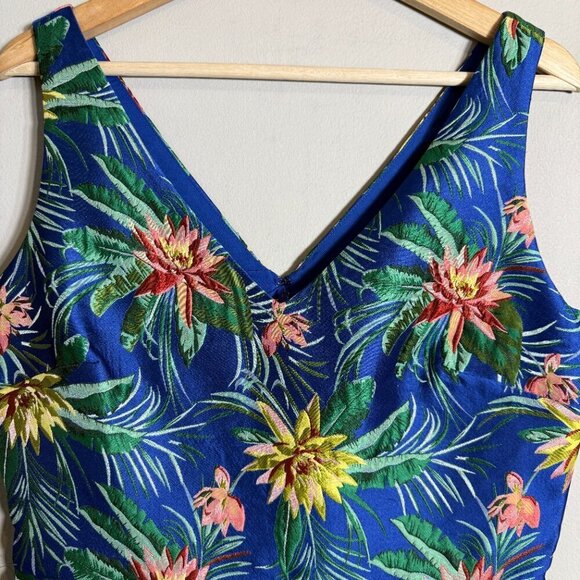 CeCe Havana Fiesta Jacquard Tropical Floral Print Mini Dress Womens 8 Sleeveless - Picture 7 of 14